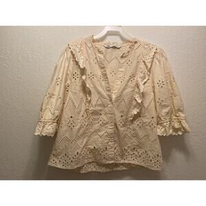 Zara Cream Eyelet Ruffle Blouse